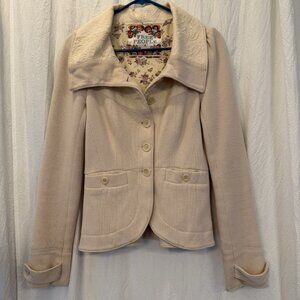 Free People Women’s Size 6 Blush Ivory Textured Collar Button Up Sweater Jacket